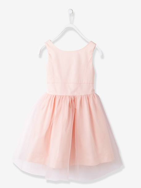 Girls' Sateen & Tulle Occasion Dress BLUE LIGHT SOLID+Light Pink+White 