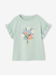 T-Shirt with Iridescent Motif & Short Ruffled Sleeves for Girls