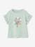 T-Shirt with Iridescent Motif & Short Ruffled Sleeves for Girls ecru+mauve+navy blue+pale pink+pale yellow+peach+sky blue+white 