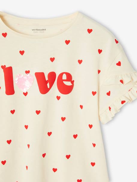 Striped T-Shirt, Sequinned Heart, for Girls ecru+navy blue+striped blue+WHITE MEDIUM STRIPED 