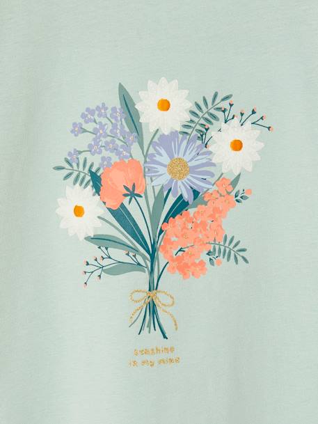 T-Shirt with Iridescent Motif & Short Ruffled Sleeves for Girls ecru+mauve+navy blue+pale pink+pale yellow+peach+sky blue+white 