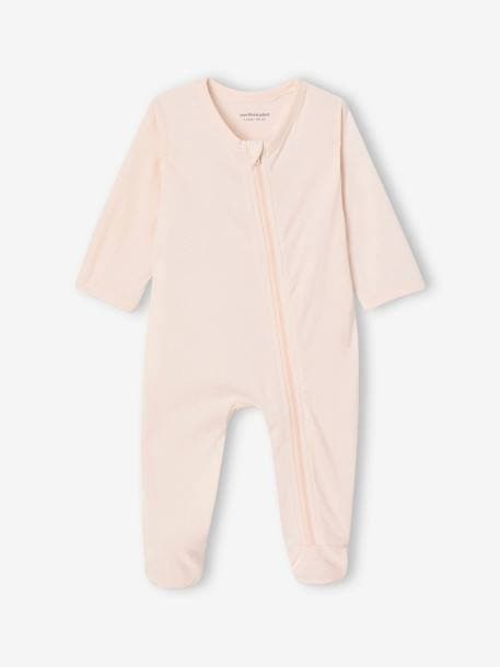 Pack of 3 BASICS Jersey Knit Sleepsuits with Zip Fastening, for Babies blush+cappuccino+chambray blue 