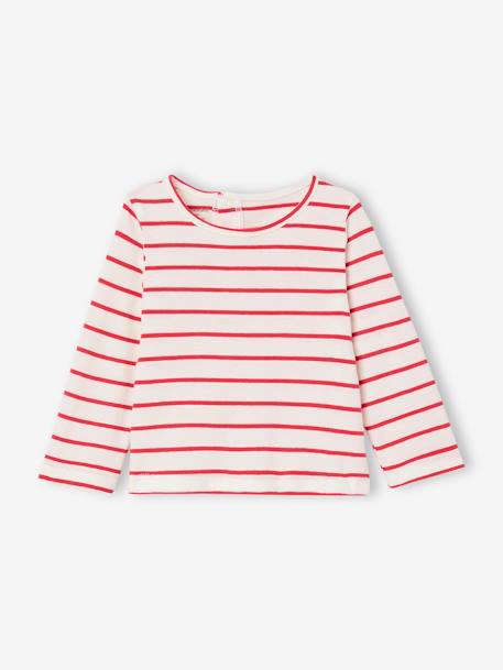 Pack of 3 long-sleeved t-shirts for girls - BASICS striped red 