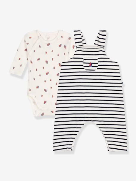 Dungarees & Bodysuit Set for Babies, PETIT BATEAU navy blue 