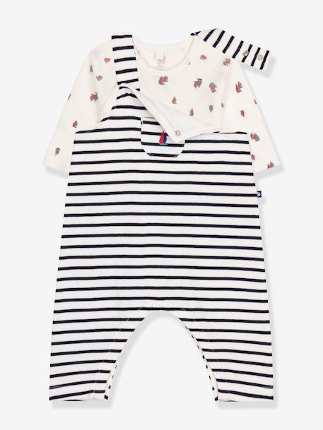 Dungarees & Bodysuit Set for Babies, PETIT BATEAU navy blue 