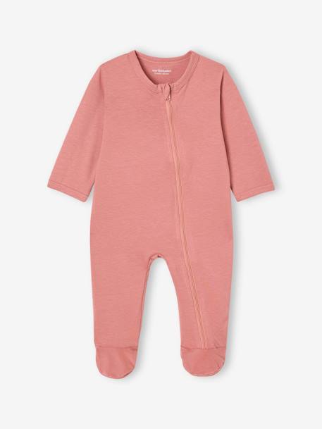 Pack of 3 BASICS Jersey Knit Sleepsuits with Zip Fastening, for Babies blush+cappuccino+chambray blue 