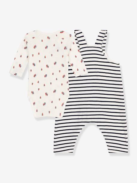 Dungarees & Bodysuit Set for Babies, PETIT BATEAU navy blue 