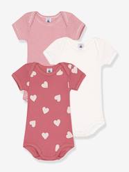 -Pack of 3 Short Sleeve Bodysuits with Hearts, for Babies, PETIT BATEAU