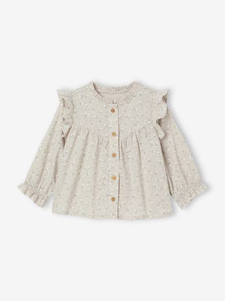 Ruffled Blouse for Babies ecru+grey green 