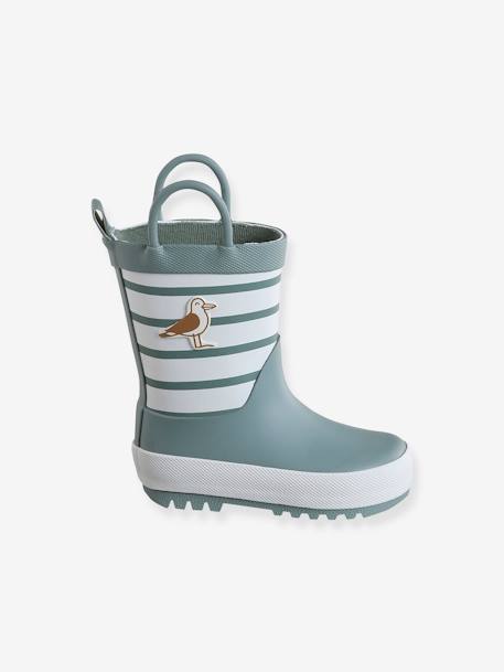 Striped Wellies for Babies sage green+striped navy blue 