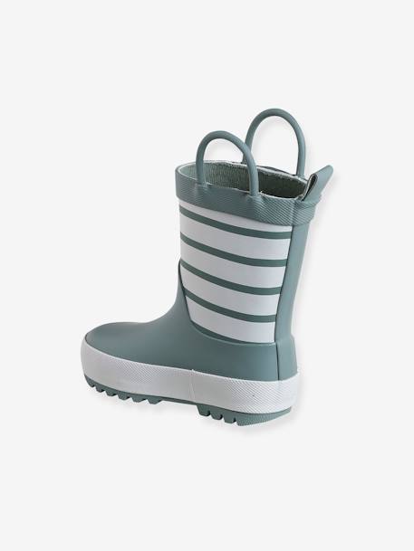 Striped Wellies for Babies sage green+striped navy blue 