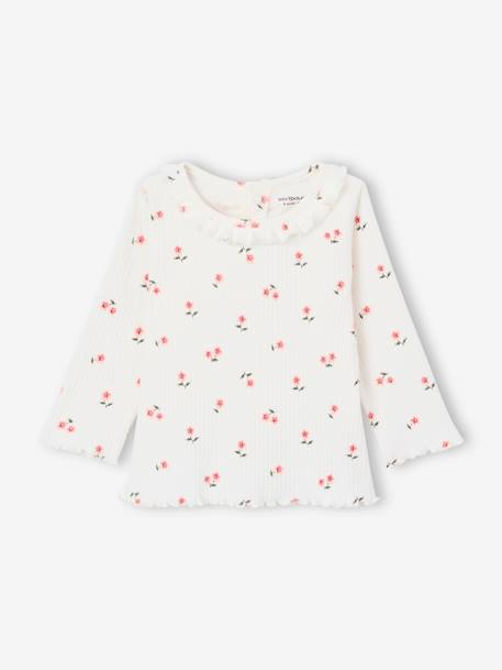 Long-sleeved baby ribbed t-shirt pale pink+sky blue 