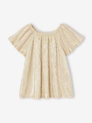 -Pleated Lamé Occasion Wear Blouse with Butterfly Sleeves for Girls