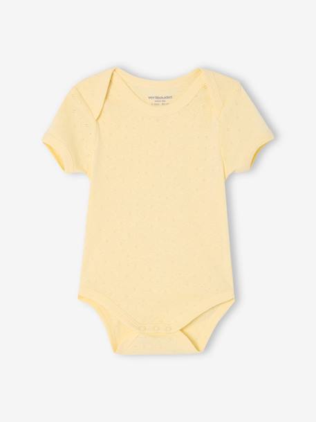 Pack of 2 of short-sleeved pointelle baby bodysuits pale yellow 