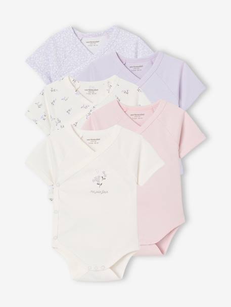 Pack of 5 baby bodysuits with popper opening lilac 