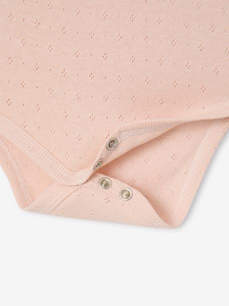 Pack of 2 long-sleeved baby bodysuits in pointelle knit pale pink 