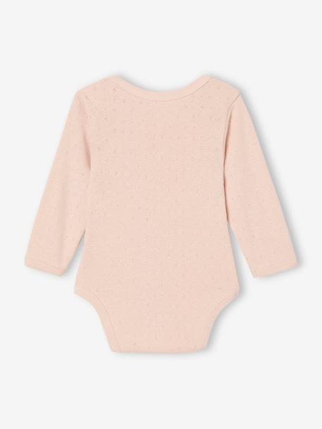 Pack of 2 long-sleeved baby bodysuits in pointelle knit pale pink 