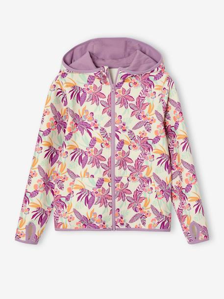 Sports Sweatshirt with Flower Print in Techno Fabric for Girls ecru+multicoloured+printed green 