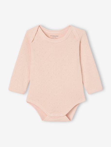 Pack of 2 long-sleeved baby bodysuits in pointelle knit pale pink 