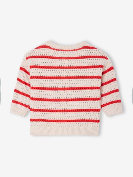 Openwork Knit Cardigan for Babies striped red 