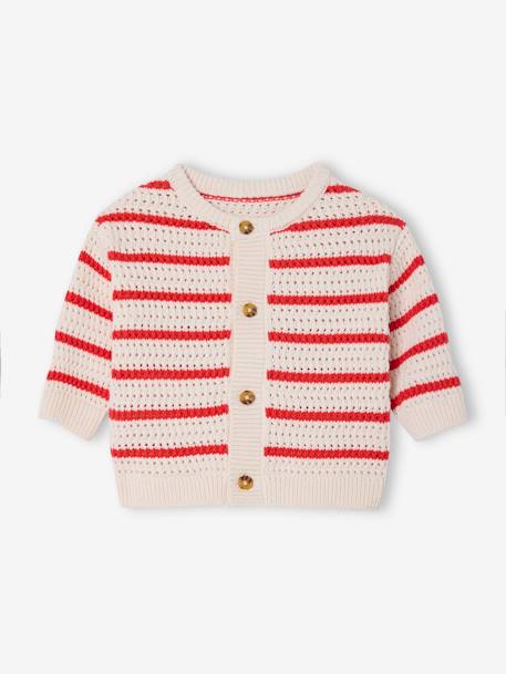 Openwork Knit Cardigan for Babies striped red 