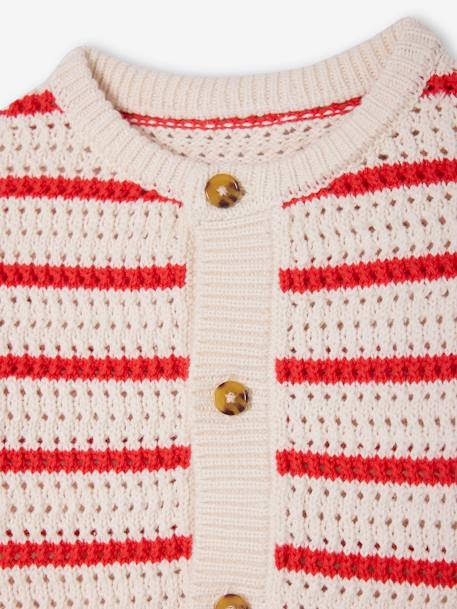 Openwork Knit Cardigan for Babies striped red 