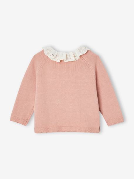 Baby knitted jumper with English embroidery collar rose 