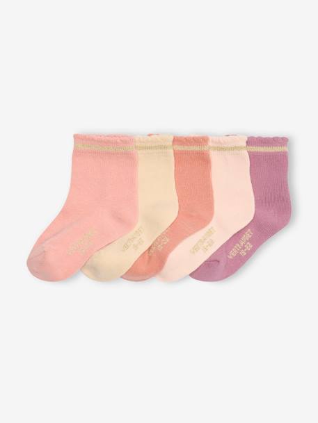 Pack of 5 Pairs of Socks with Scintillating Details for Baby Girls, BASICS rosy 