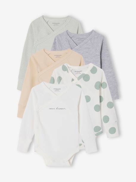 Pack of 5 bodysuits with popper opening for newborns sage green 