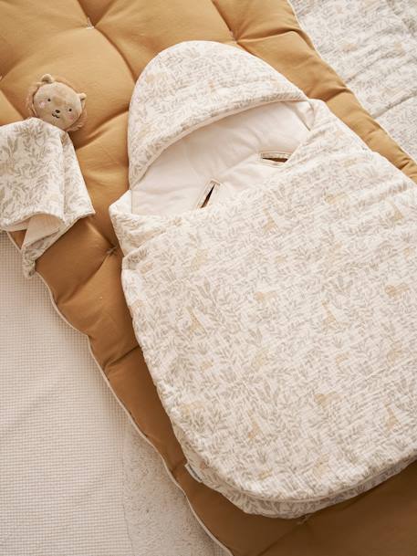 Transformable Baby Nest in Cotton Gauze printed beige+Sage+terracotta 