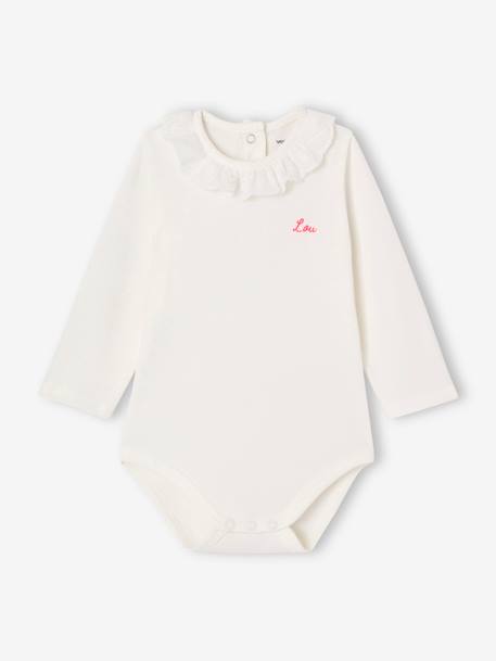 Long-sleeved baby bodysuit with English embroidery collar ecru 