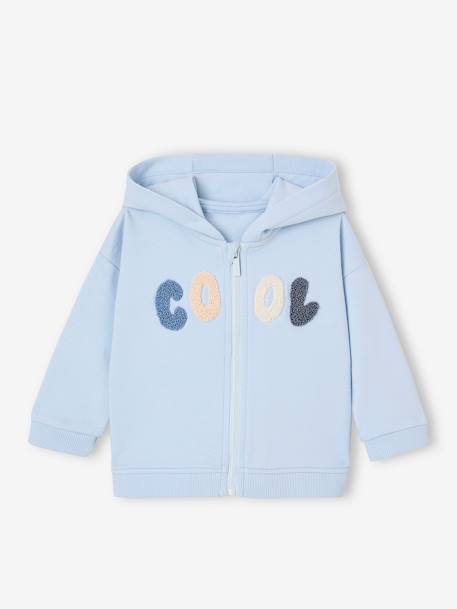 Zipped Jacket with Hood for Babies ecru+sky blue 