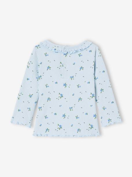 Long-sleeved baby ribbed t-shirt pale pink+sky blue 