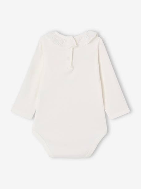 Long-sleeved baby bodysuit with English embroidery collar ecru 