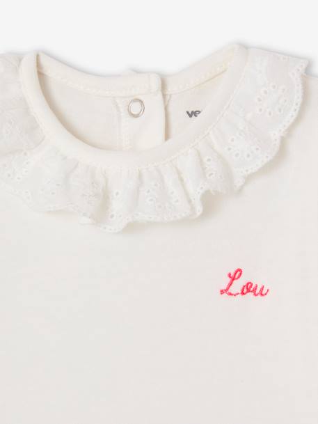 Long-sleeved baby bodysuit with English embroidery collar ecru 