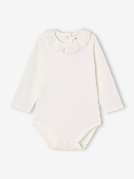 Long-sleeved baby bodysuit with English embroidery collar ecru 