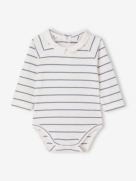 Long-sleeved baby bodysuit with poplin collar ecru 