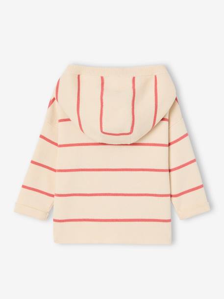 Striped Jumper with Hood, for Babies ecru+tomato red 