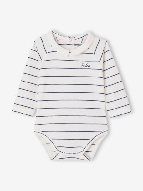 Long-sleeved baby bodysuit with poplin collar ecru 