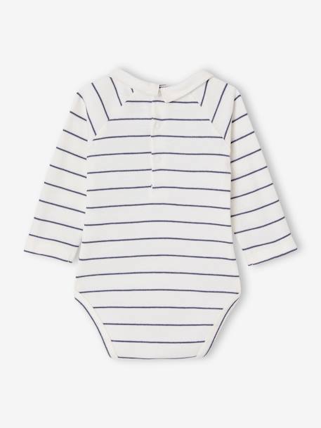 Long-sleeved baby bodysuit with poplin collar ecru 