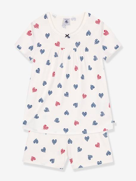 Heart Print Pyjamas for Children, PETIT BATEAU white 