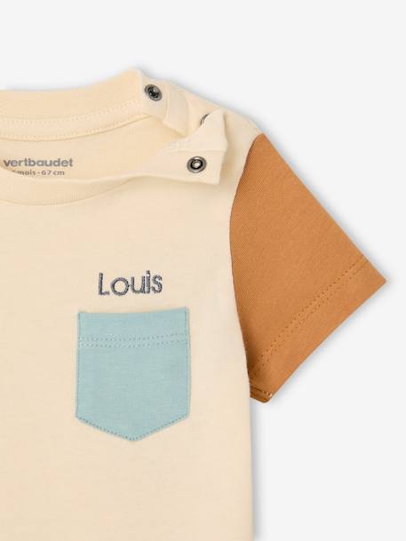 Short Sleeve Colourblock T-shirt, for Babies Dark Green+hazel+yellow 