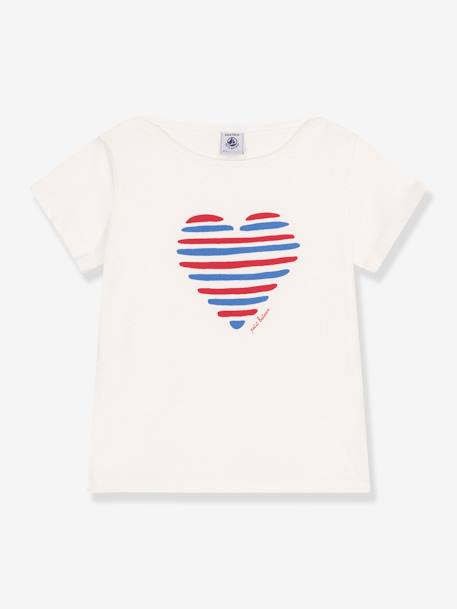 Short-Sleeved Heart T-Shirt for Children, PETIT BATEAU white 