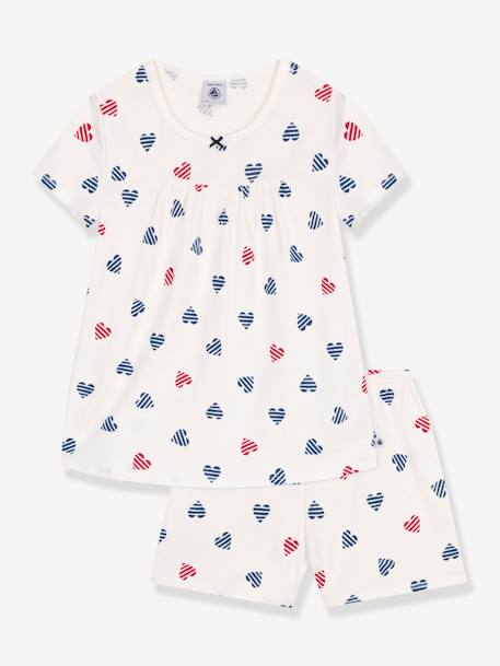 Heart Print Pyjamas for Children, PETIT BATEAU white 