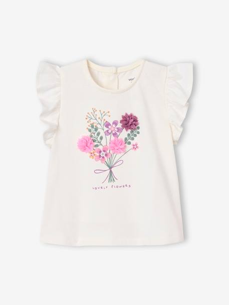 T-Shirt with Flowers in Relief, for Babies Light Pink+vanilla 