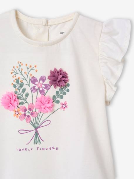 T-Shirt with Flowers in Relief, for Babies Light Pink+vanilla 