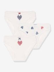 -Pack of 3 Cotton Briefs with Heart, for Kids, PETIT BATEAU