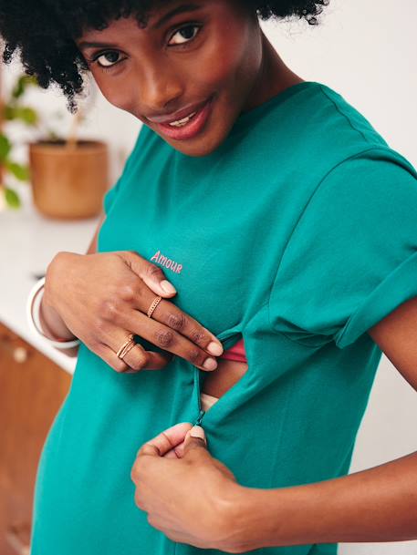 Striped Cotton T-Shirt, Maternity & Nursing Special green 