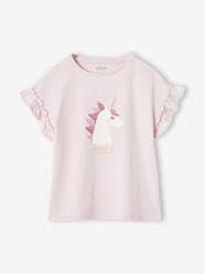 T-Shirt with Iridescent Motif & Short Ruffled Sleeves for Girls