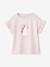 T-Shirt with Iridescent Motif & Short Ruffled Sleeves for Girls ecru+mauve+navy blue+pale pink+pale yellow+peach+sky blue+white 